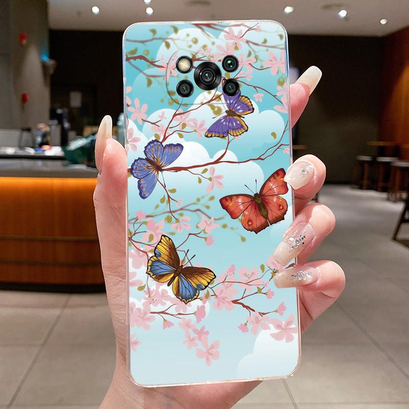 Phone Case For Xiaomi POCO X3/POCO X3 NFC/POCOX3 PRO Fundas Butterfly Bow Protective Casing Transparent Soft Silicone TPU Cover