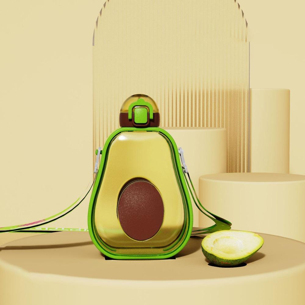 

600ML Avocado Straw Water Bottle Dust Lid Water Jug Cute Water Kettle Picnic Style C