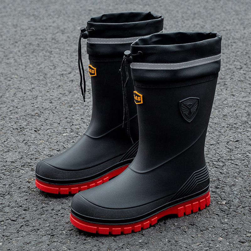 Fashion Men's Water Shoes Winter Wear Non-slip Work Rain Boots New Warm Bundle Middle Tube Rain Shoes Men