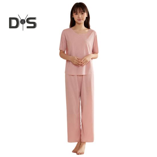 

Женский комплект пижамы Ice Silk с короткими рукавами и широкими штанами, комплект летней ультратонкой двухкомпонентной пижамы для дома и сна L светло-розовый