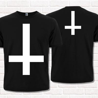 Satanic T-Shirt with Inverted Cross. Occult Symbolism Devil Baphomet 666 Deamon
