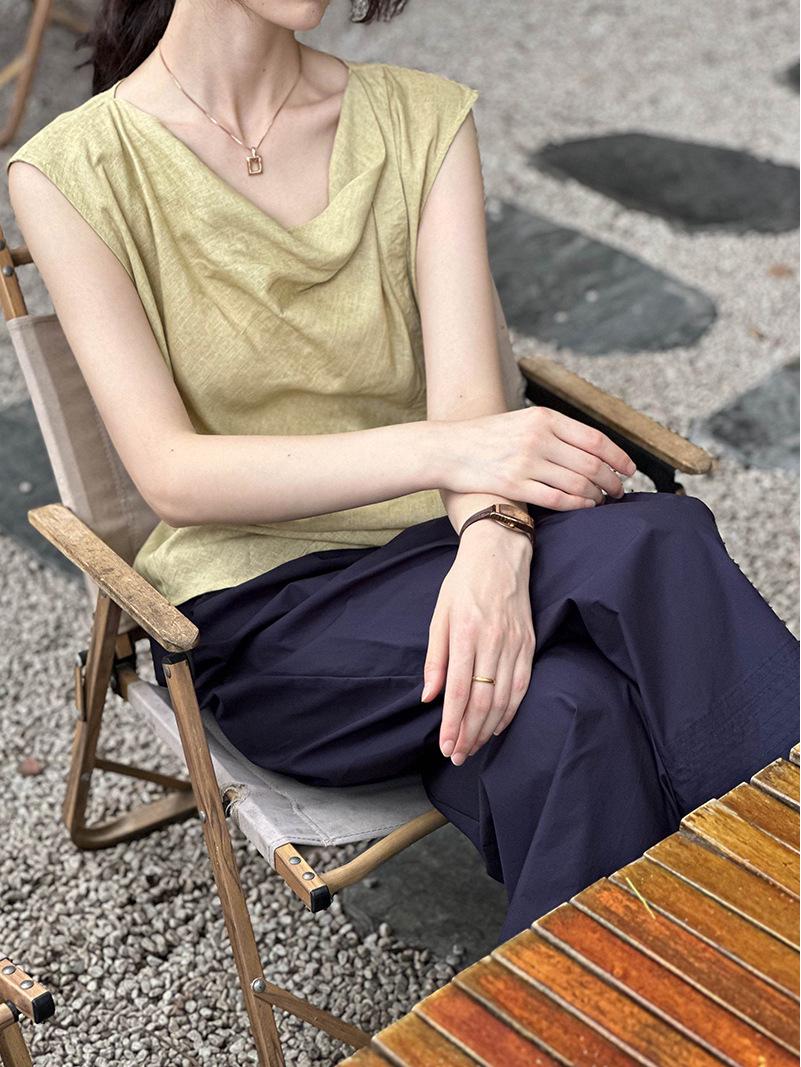 

Оранжевая женская рубашка с нерегулярным драпированным вырезом и короткими рукавами - Летний милый стиль One Size желто-зеленый