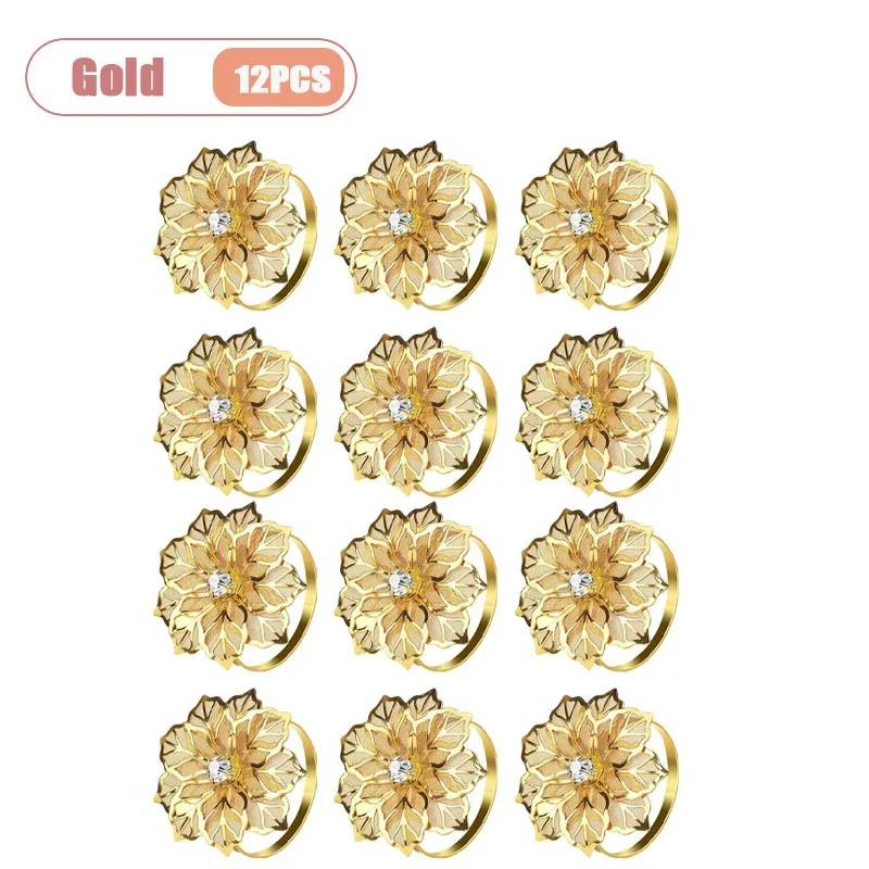 1-24PCS Gold Mesh Flower Napkin Ring Metal Elegant Table Decor for Wedding Party Banquet Dining Table Accessories