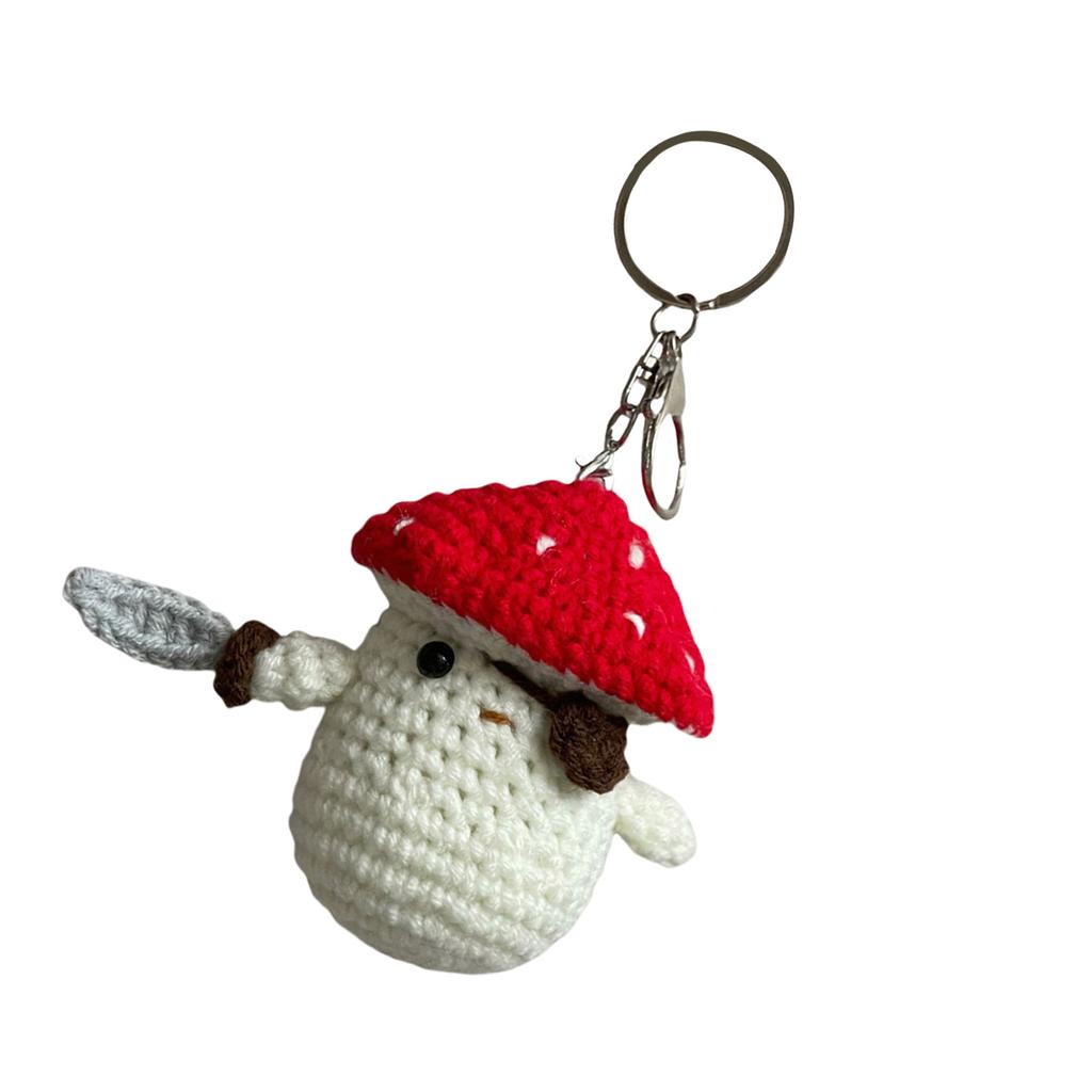 Pirate Mushroom Pendant Keychain for Decoration Handmade Crochet Doll Keyring Bag Accessories for Craft Enthusiasts