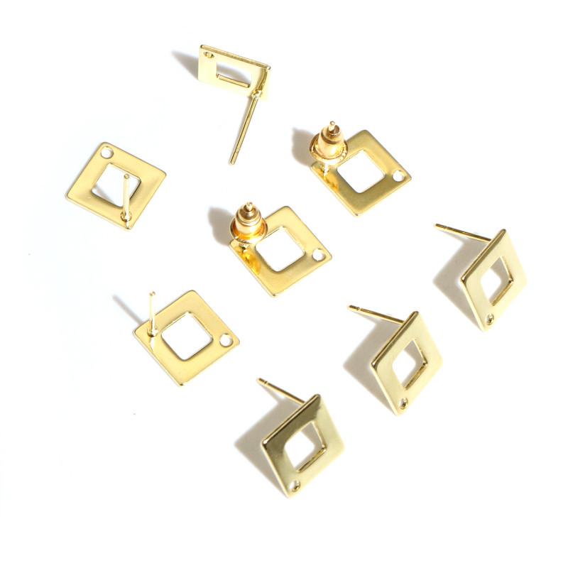 20pcs 10mm Square 316 Stainless Steel Gold Plated Pin Findings Stud Earring With Hole Connector For DIY Jewelry Making Supplies