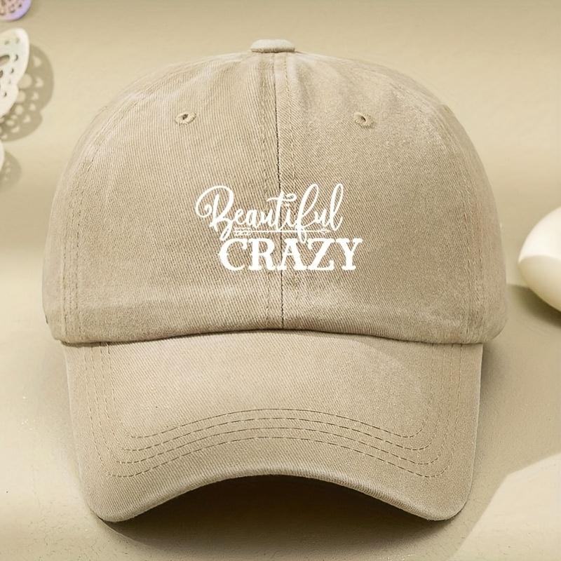 Crazy Beautiful' Printed Vintage Washed and Aged Outdoor Peaked Cap Trendy Curved Brim Baseball Hat Soft Top American Peaked Cap