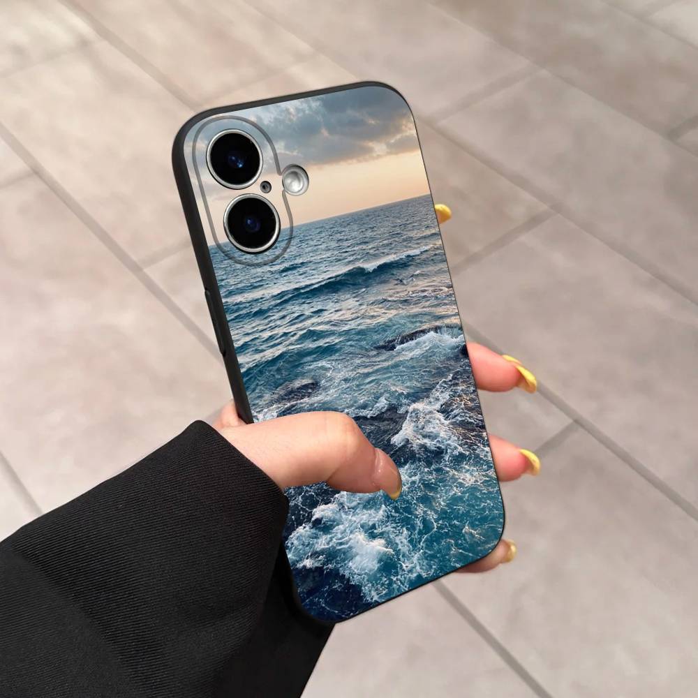 Blue Sea Ocean Waves Phone Case For iPhone 17 16 15 14 13 12 11 Pro Max Plus Mini Soft Silicone Black Shockproof TPU