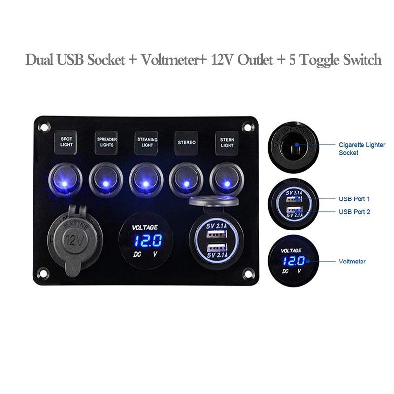 8 Gang Rocker Switch Panel For Jeep Boat Marine Car 12V 24V Waterproof On-Off 5pin 12v Led Panel Switch With Sticker Set