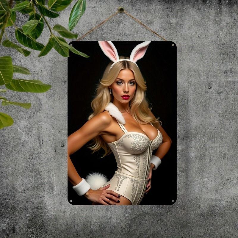 Vintage Kvinlig Silhuett Metall Logotyp för Bar & Garage