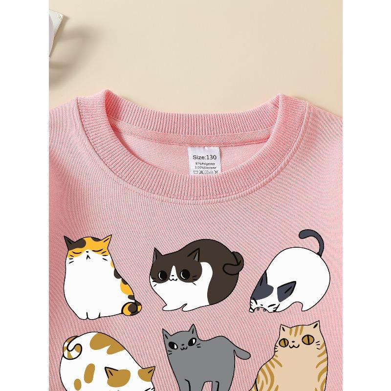 European sizes Kids' Round Neck Fashion Sweatshirt Featuring Adorable Animal Prints,  Casual Comfortable