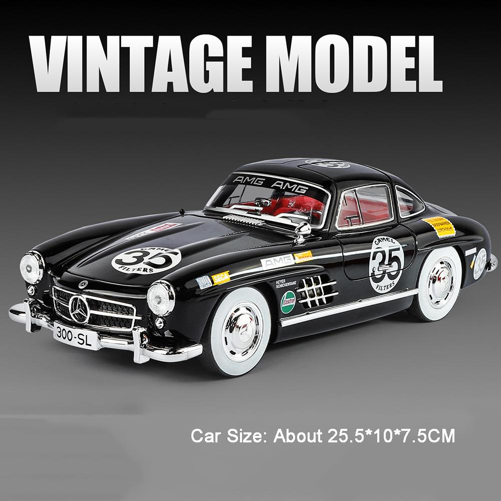 1:18 Scale 300SL Cars Toy Model Alloy Diecast Wheels Turned Miniature Vintage Car with Light Music Vehicle Kids Xmas Toys