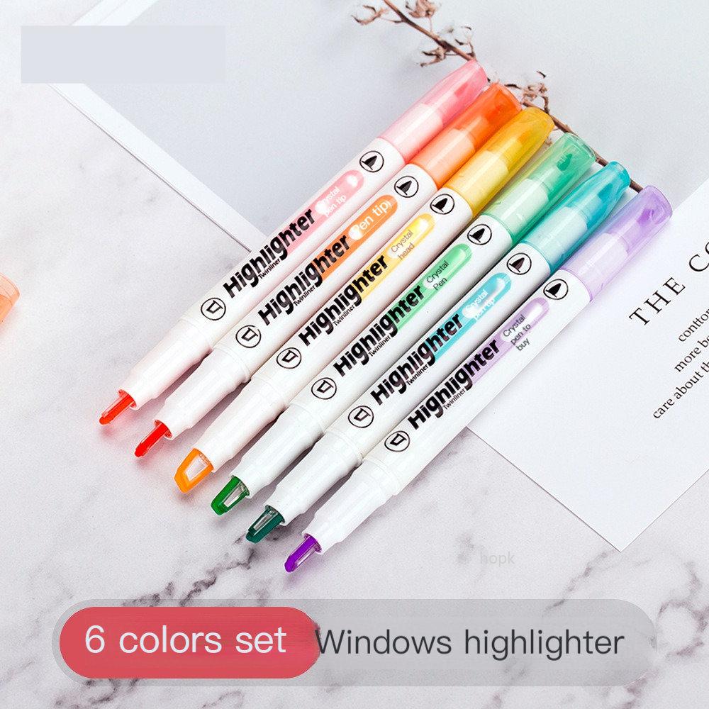 6/5Colors/box Double Headed Highlighter Pen Collection Fluorescent Markers Highlighters Pens Art Marker Japanese Charming Kawaii Stationery