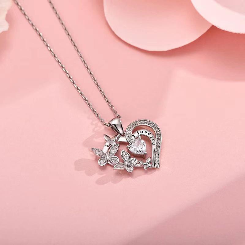 Love & Butterfly Rhinestone Necklace: European-American Fashion Pendant for Women
