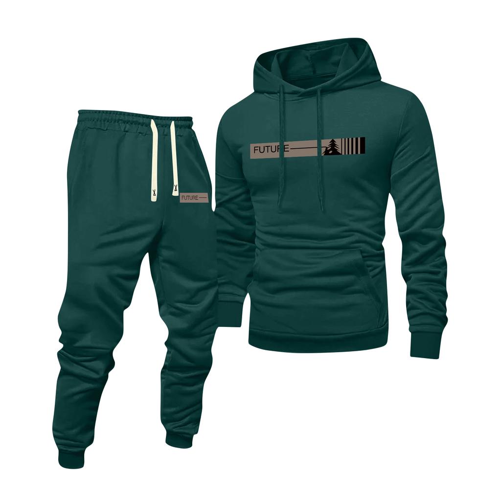 Herren Bedrucktes Kapuzensweatshirt und Sweatpants Lässiger Sportanzug