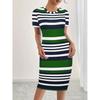 This Striped Printed Dress Is A Fashionable and Sexy Round-neck Short-sleeved Dress for Summer