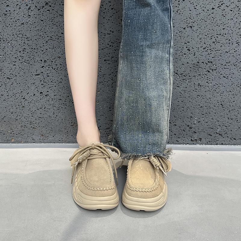 Retro Lace-up Thick-soled Casual Shoes for Women A New Versatile Single Shoe for Women Kangaroo Shoes