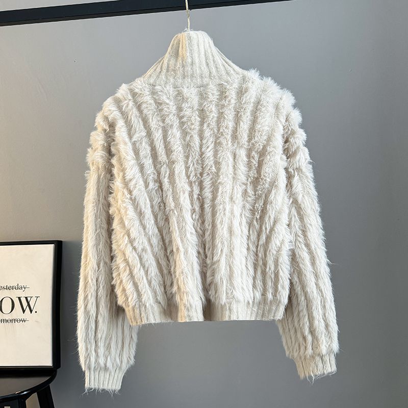 Zimní svetr s vysokým límcem Dámský Pletený Volný Krátký Ležérní Korejský Módní Top