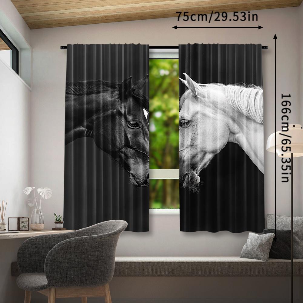 2pcs   2D Animal Horse Printed Curtains   Decorative Window Drapes   Rod Pocket Window Treatment   for Bedroom Living Room   Home Dec
