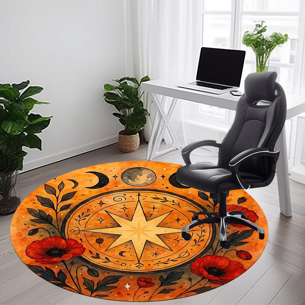 1PC Wicca Moon Phase Office Round Area Rug, Indoor Mat Suitable For Office, Under Office Chairs Bedroom Living Room Home Decor, Room DecoT1223076