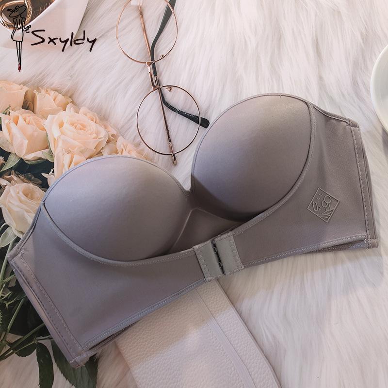 Strapless Bra for Women Front Buckle Push-Up Underwear Seamless No Wire Non-Slip Bra