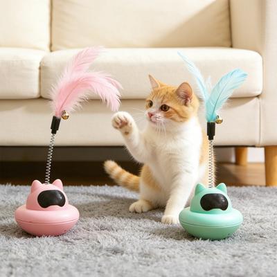 Wankele Kattenveer Speeltje Interactieve Veer Kat Prikkel met Belletjes Kat Verrijking Veer Speeltje voor Binnen Kittens Spelen Angst Verlichting