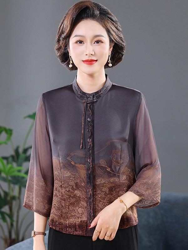 Sommer 2026 T-Shirt mit kurzen Ärmeln im chinesischen Stil für Frauen mittleren und höheren Alters