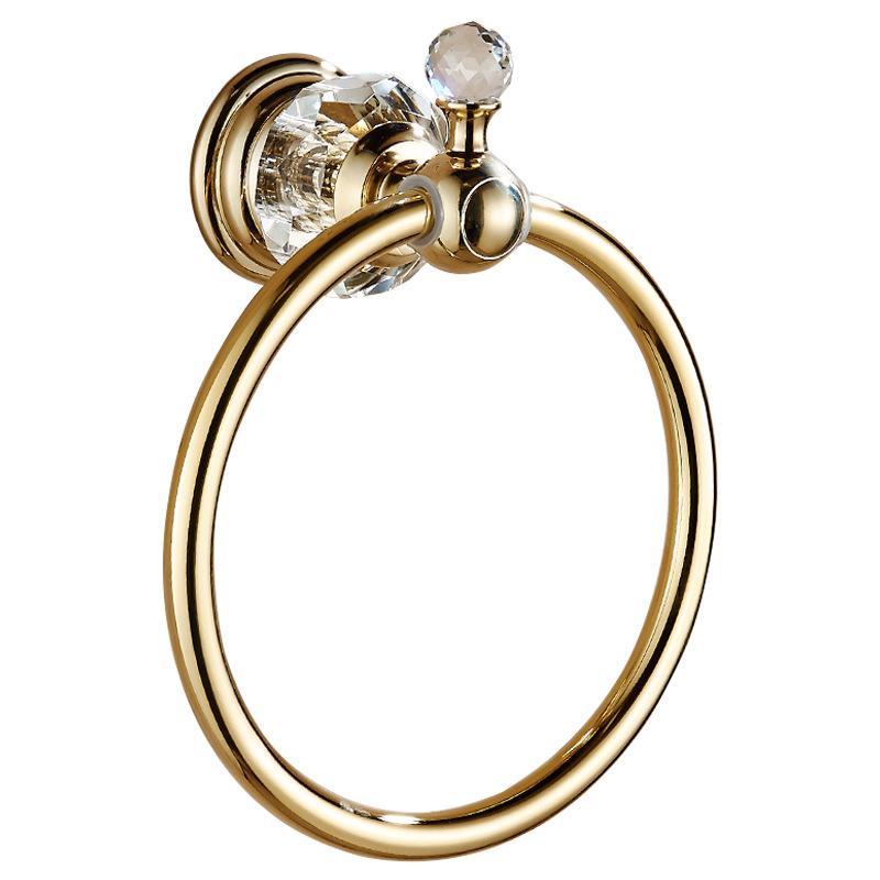 

Chrome Gold Towel Ring, Crystal Hand Towel Holder Polished Brass Bling Towel Bar Bathroom Accessories Wall Mounted EL854-80 золотий