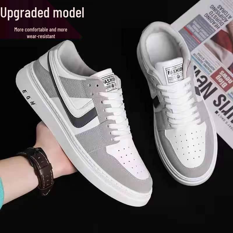 2024 Versatile Men's Black & White Soft Sole Skate Shoes - Breathable, Trendy Korean Style for Casual Wear, Hot Selling Among Students.