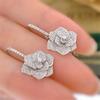 Charm Female White Zircon Stone Rose Flower Hoop Earrings Silver Color Simple Wedding  For Women
