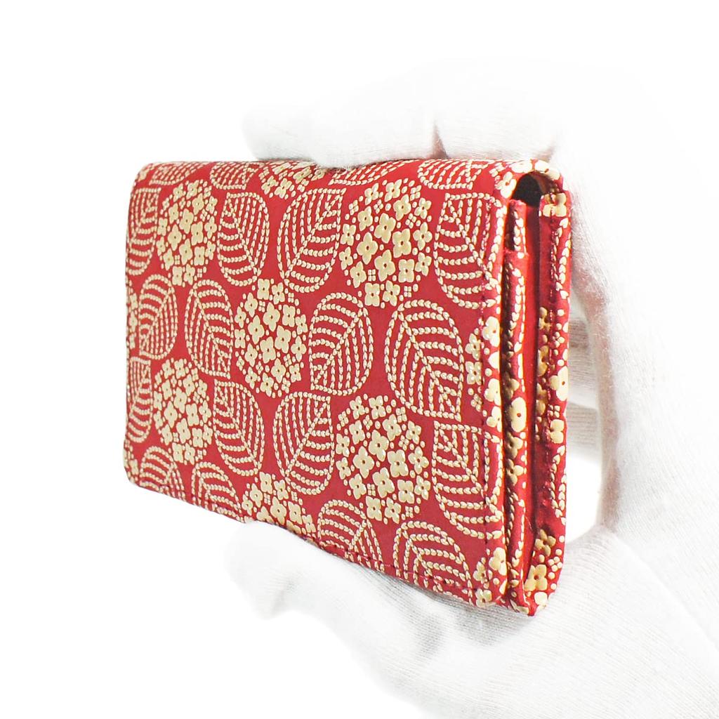 [Inden-ya] Inden Business Card Case, Large Capacity, Deerskin Leather, Red with White Lacquer, Hydrangea Pattern, 2501-13-174