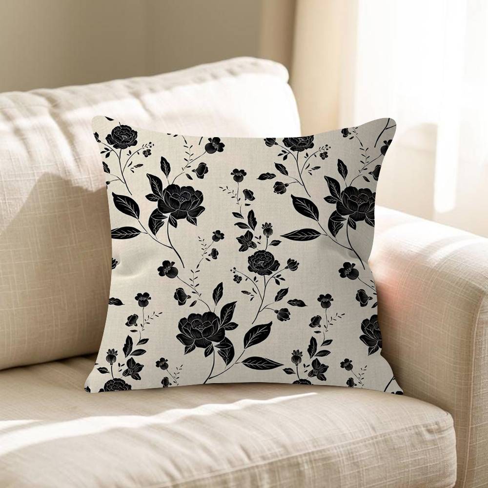 Black  White Floral Pattern Pillow Cover Sofa Cushion Cover Home Room Decoration Children Gift