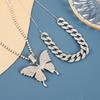 Elegant Accessory Temperament, Full of Rhinestones, Cuban Buckle Accessories for Women, Sweet and Cool, Layered Butterfly Pendant Necklace