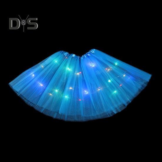 LED Light-Up Women Mesh Skirt Elastic Waist Illuminated Skirt Stage Show Colorful Gauze Skirt Multi Layer Full Mesh Skirt