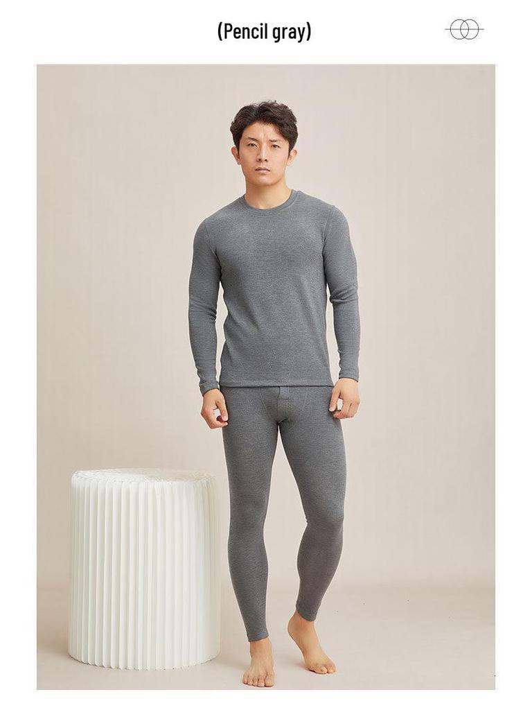 Men's Thick Fleece-Lined Cashmere Silk Base Layer Set for Winter