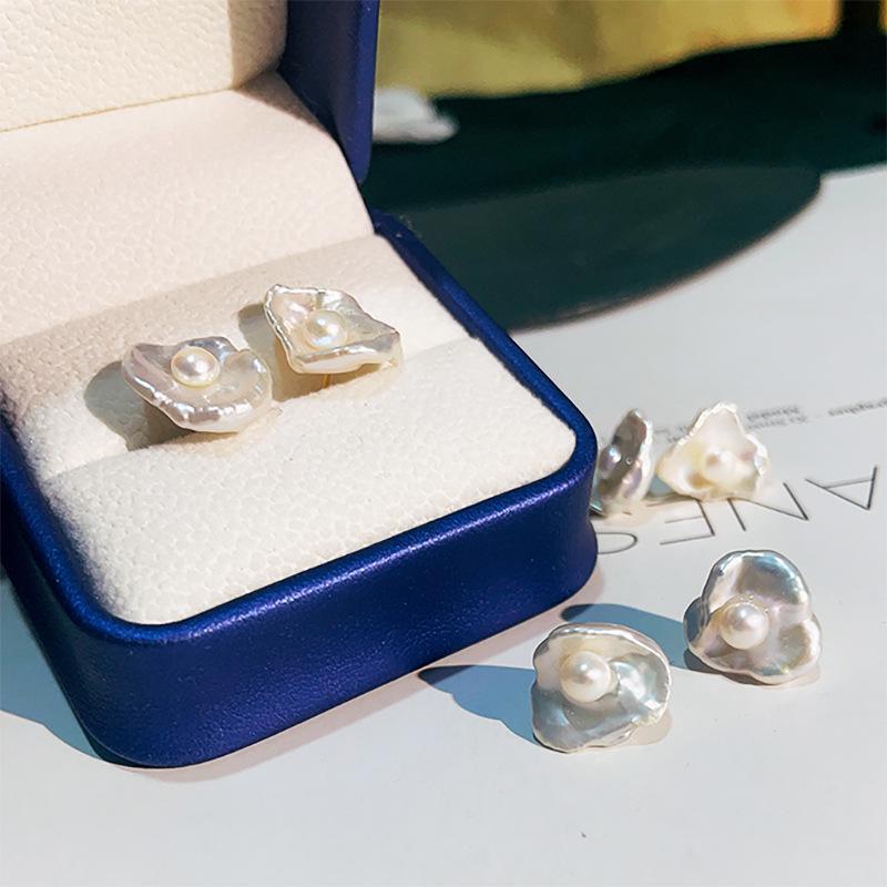 Französische Barock Süßwasserperlen Blumen Ohrstecker in s925 Sterlingsilber