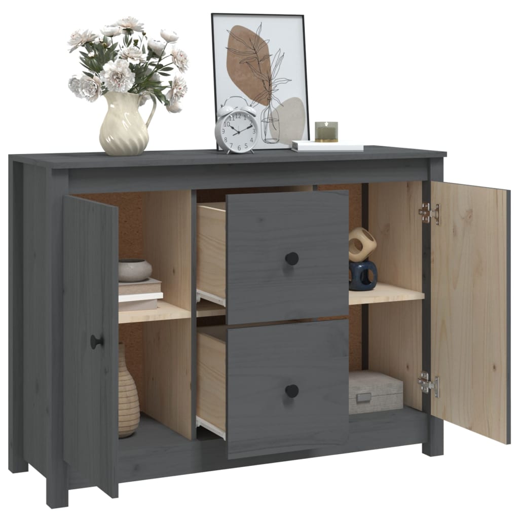 Vidaxl Komoda, Szara, 100X35X74 Cm, Lite Drewno Sosnowe