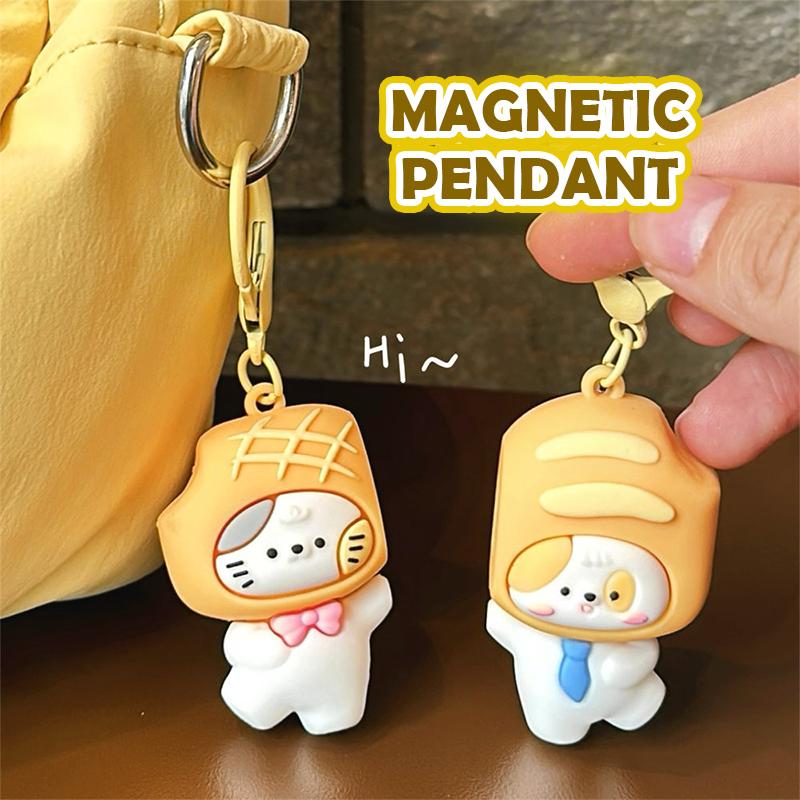 1Pair Cute Cat Dog Magnetic Keychain Pendant Cartoon Creative Couple Keyring Exquisite Backpack Decoration Accessories Gifts