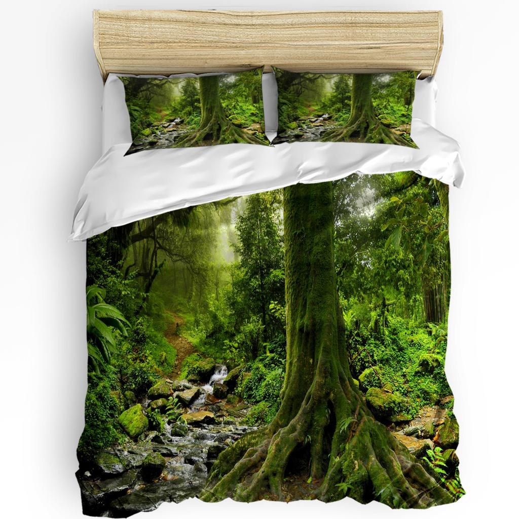 Vibrant Trendy Landscape Ink Painting Chinese Style 3pcs For Bedroom Bed Home Textile Double Quilt
