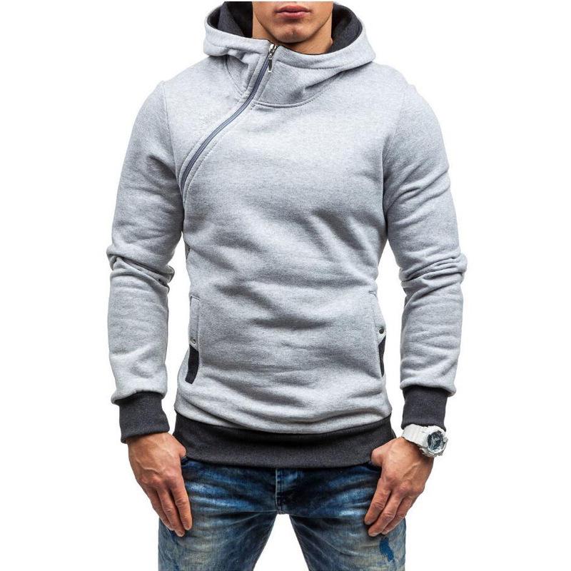 Men's Asymmetrical Zipper Hooded Sweatshirt - Autumn/Winter, Multiple Colors
