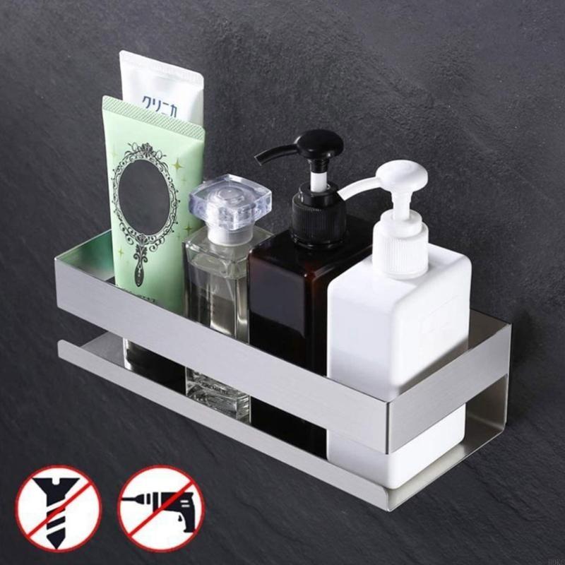 B0KC Küchenwandregal Klebe Gewürzregal Badezimmer Edelstahl Shampoo-Halter