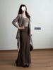 Relaxed Vintage Three-Piece Set: Cardigan, Tank Top & Midi Skirt