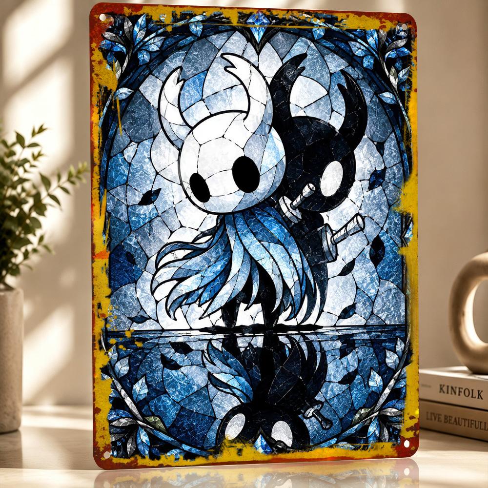 Hollow Knight Stained Glass Art D Texture Metal Poster Customized Wall Art Tin Sign Gift for Mancave Home Decor Accessories