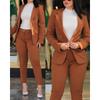 YYFS Women's Fashion Casual Spring Autumn Solid Color Print Long Sleeve POLO Neck Trousers Pants Suits