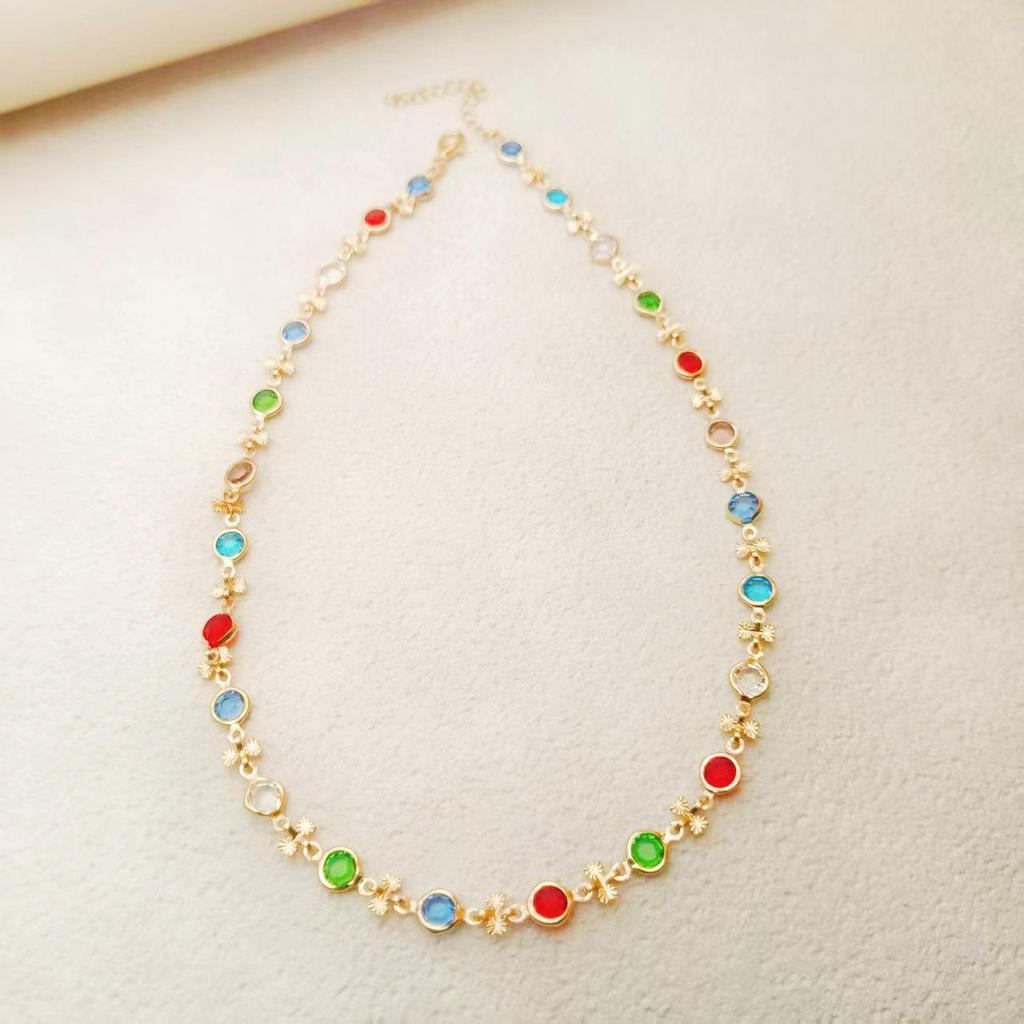Elegant Colored Crystal Metal Clavicle Chain Layered Celebrity Bracelet