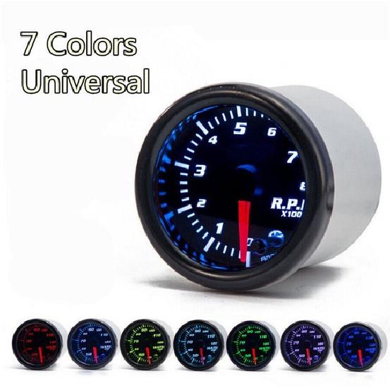 Universal 2 Inch 52mm Car Tachometer Tach RPM Gauge Digital 7 Color LED Display