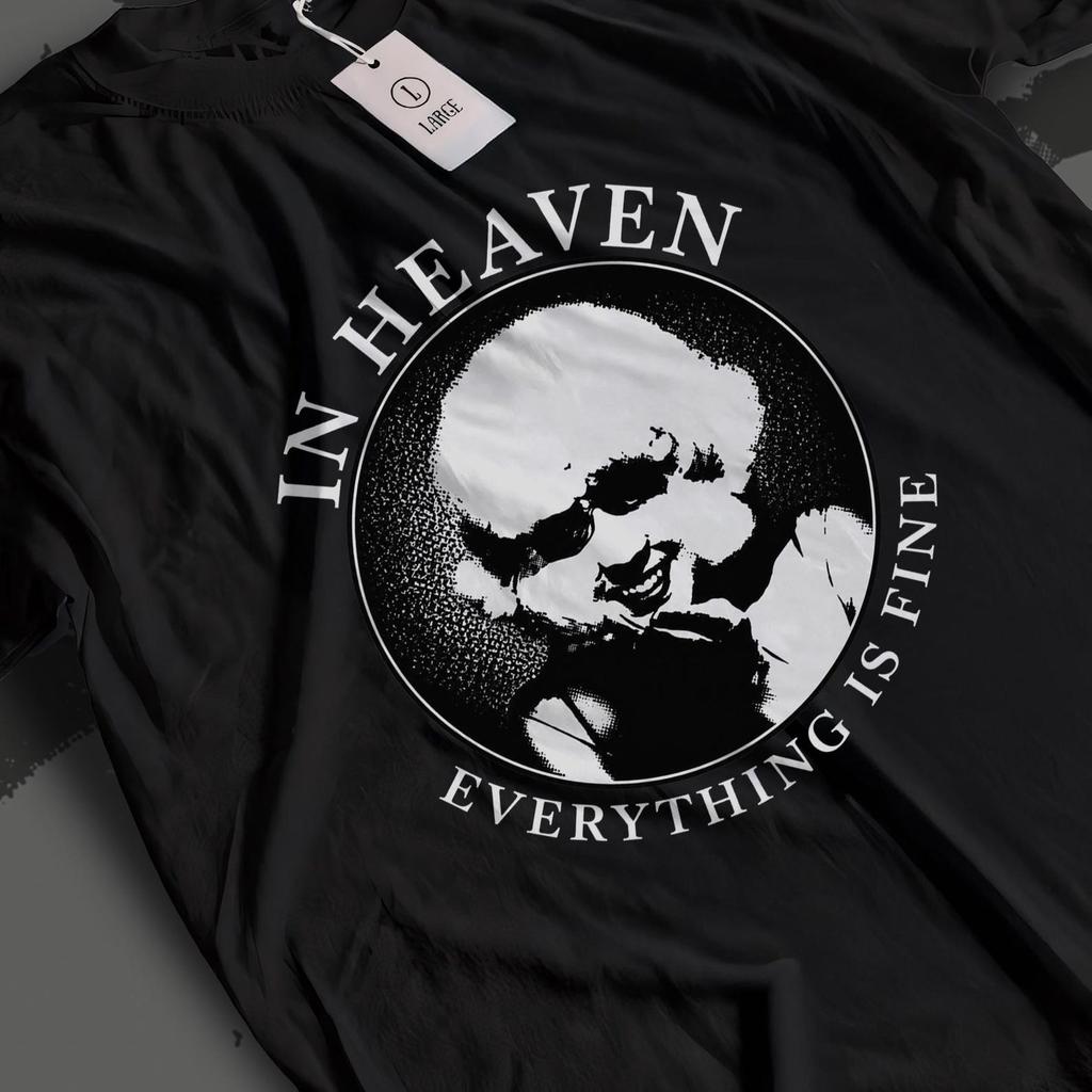Vintage Cult Horror Movie Graphic T-Shirt, In Heaven Everything Is Fine Retro Film Tee, Faded Washed Black Unisex Dark Streetwear Merch