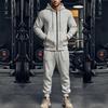 Men's Solid Color Long Sleeved Hooded Sports Casual Suit Fleece Warm Two Piece Suit
