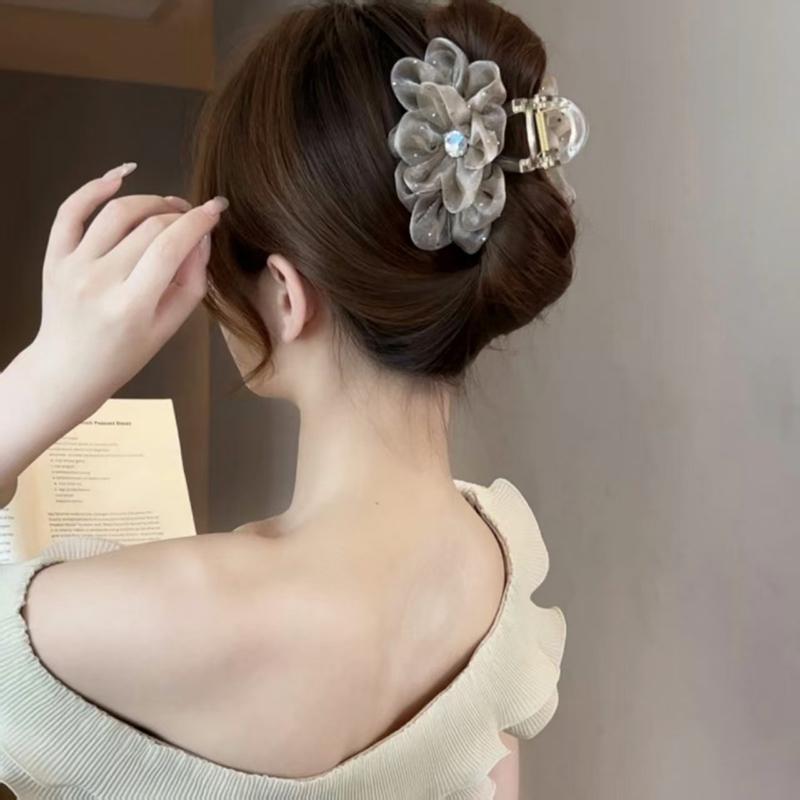 1Pcs Korean Style Shark Clip Elegant Mesh Flower Hair Clip For Woman Girl Ponytail Clip Hair Clamp