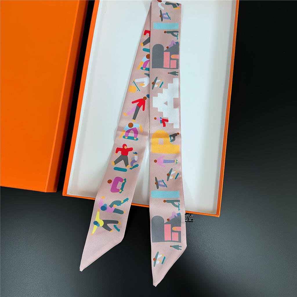 Gorgeous Saddle Twill Silk Scarf Women Fashion Scarf Luxury Skinny Bag Scarves Brand Design Foulard  Neckerchief Hair Headband