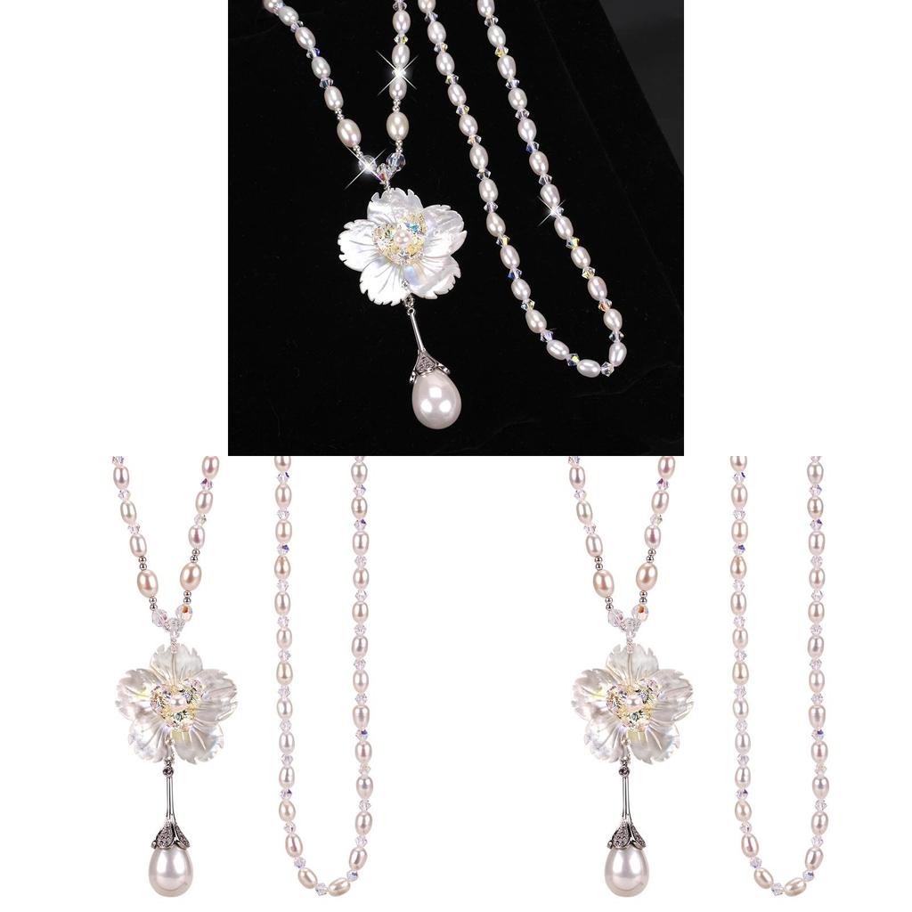 Pearl Necklace For Women Long Floral Pendant With Shell Material For Fashion Jewelry